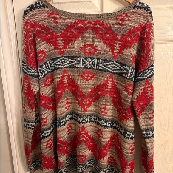 Denim & Supply Ralph Lauren Red and Tan Crew Neck Sweater - Picture 1 of 7